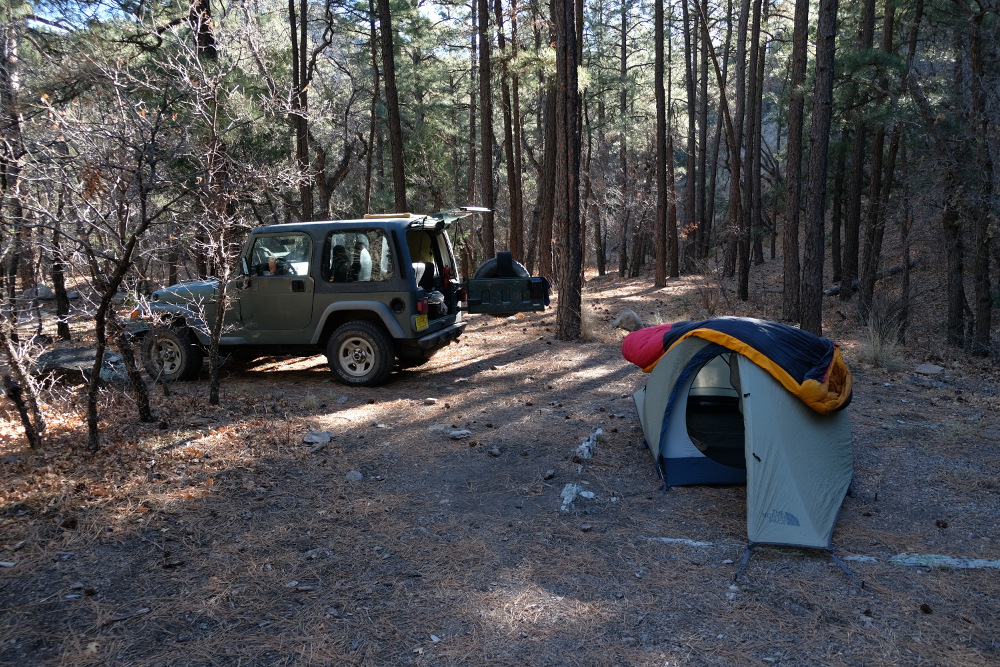 Setting up camp at Springtime Campground in the San Mateo Mountains.