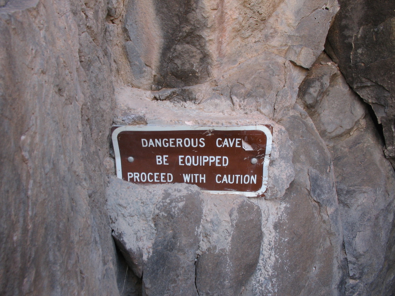 Warning sign at the entry to Buckman Cave.
