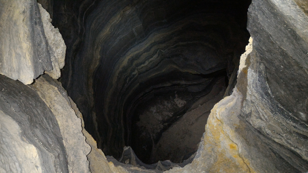 A large drop off in Millrace Cave.