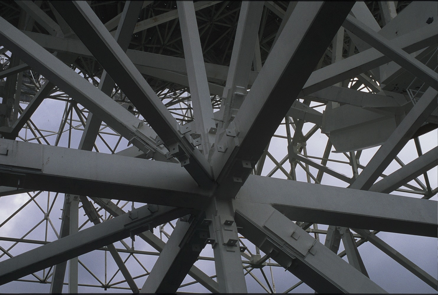 Detail of a 3D truss joint on the Greenbank Telescope.