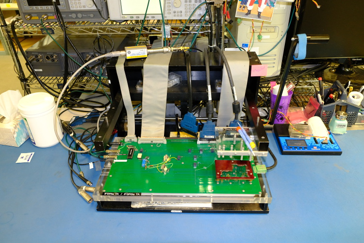 An electronics test fixture.